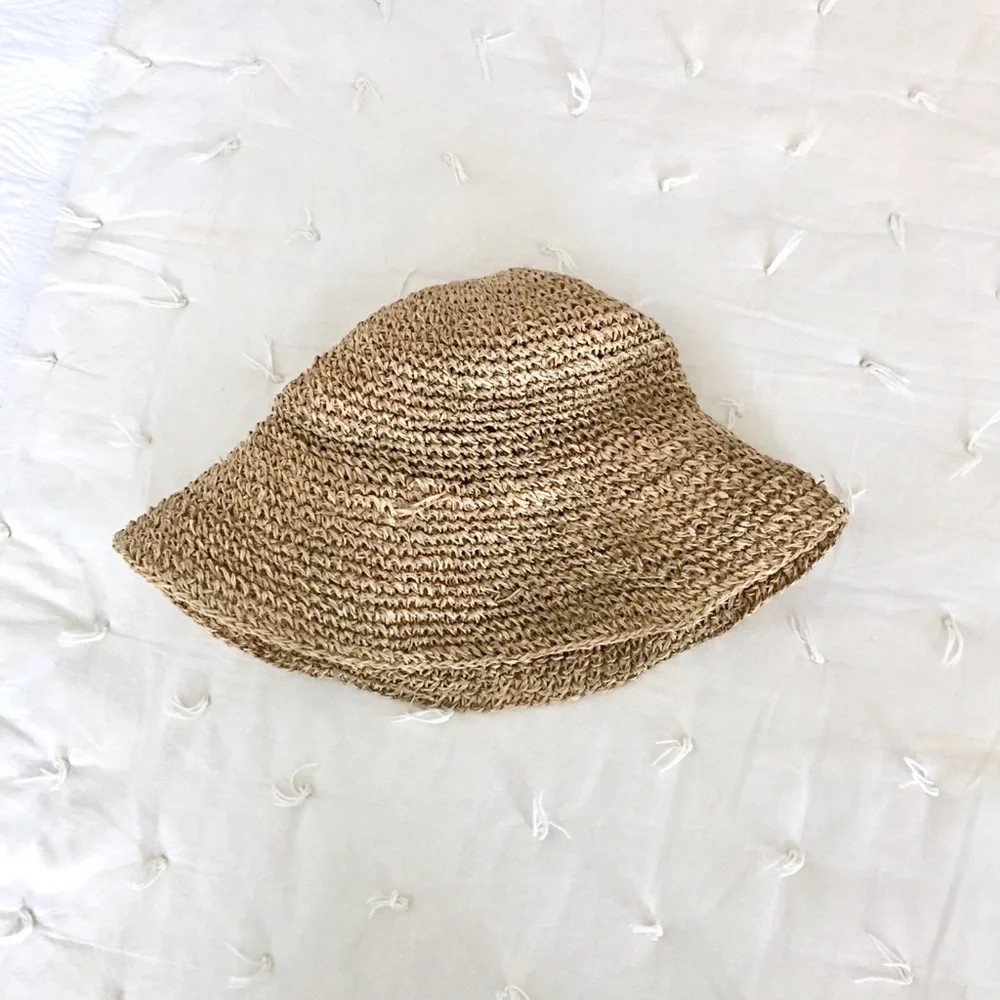 Vintage Tan Straw Bucket Hat - Picture 3 of 3